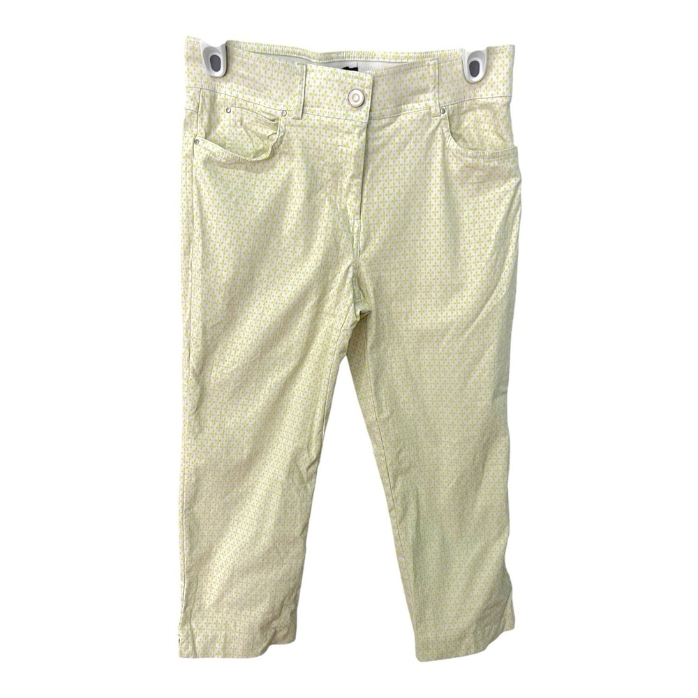 Verve Blues 8 Yellow Geometric Print Capri Pants Stretch Cropped Preppy Summer